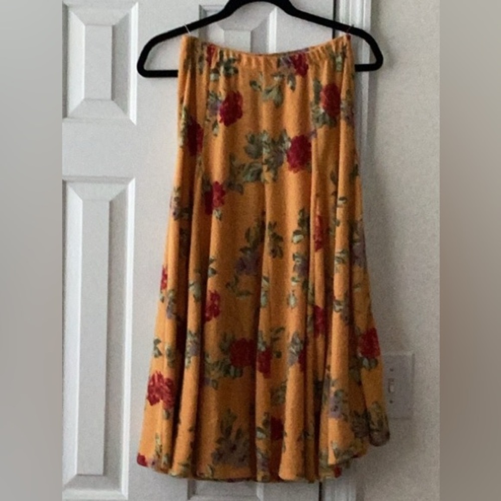 Laura Ashley lagenlook cottagecore gold maroon floral boho maxi skirt flowy S